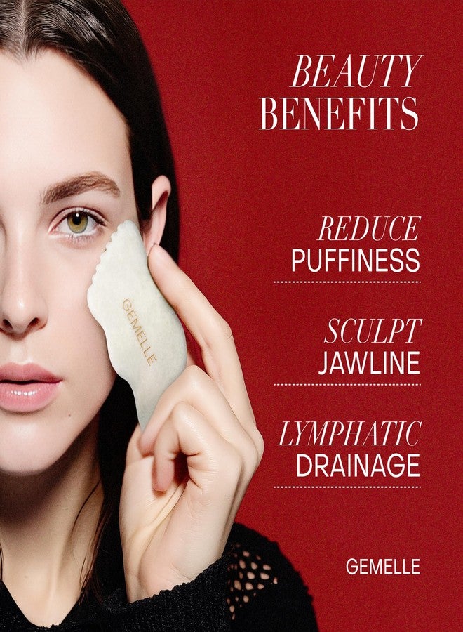 GEMELLE White Jade Gua Sha Tool | 10x Award Winner | Pure Jade Gua Sha Stone, Face Sculpting Tool, Gua Sha Facial Tools, Lymphatic Massage, Body Gua Sha Tool, Guasha Tool for Face | Gifts for Women - Image 2